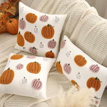 Tosleo Pink Halloween Throw Pillow Covers 18x18 inch Set of 2 Halloween Orange Pumpkins 3D Embroidered Pillow Cases Thanksgiving Home Party Fall Decor Pillowcases Cushion Covers