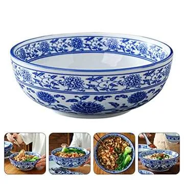 Elegant Luxshiny Blue White Ceramic Soup Bowls 8 inch
