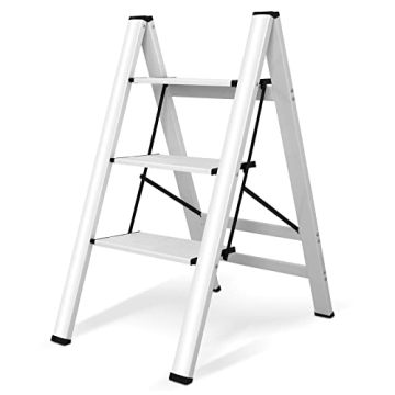 DOFIMATE 3 Step Ladder,Step Ladder 3 Step Folding,3 Step Ladder Folding Step Stools with Wide Anti-S...