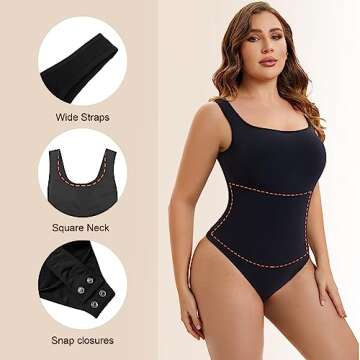 SHAPERX Bodysuit for Women Tummy Control Shapewear Sleeveless Seamless Sculpting Thong Body Shaper,SZ5238-Black-XXS/XS