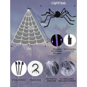 Giant Spider Webs Halloween Decor with LEDs & Timer