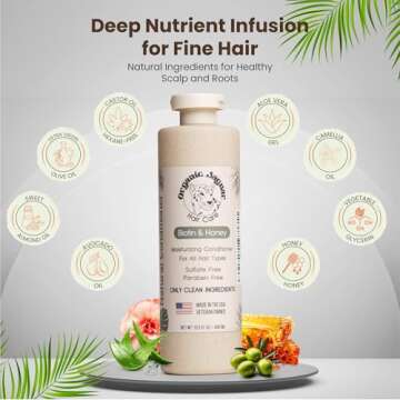 Organic Jaguar Natural Conditioner for Hair Care, Sulfate Free Conditioner with Vitamin E, Castor, Argan and Almond Oil, Rosemary and Peppermint Scent, Dry to Color Treated to All Hair, 13.5 fl oz