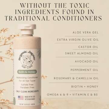 Organic Jaguar Natural Conditioner for Hair Care, Sulfate Free Conditioner with Vitamin E, Castor, Argan and Almond Oil, Rosemary and Peppermint Scent, Dry to Color Treated to All Hair, 13.5 fl oz