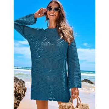 ANRABESS Women Swimsuit Crochet Swim Cover Up 2025 Summer Bathing Suit Swimwear Mesh Knit Beach Dres...