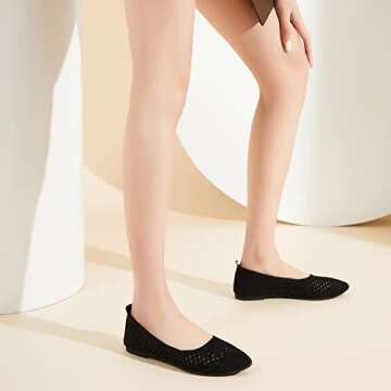 hash bubbie Women's Flats Shoes Women Comfortable Dress Shoes Pointed Toe Flats Ballet Flats mesh Knit Flat Dressy Slip on Business Casual Shoes（ Black.US6）