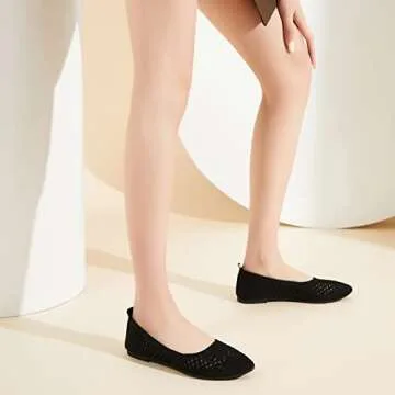 hash bubbie Women's Flats Shoes Women Comfortable Dress Shoes Pointed Toe Flats Ballet Flats mesh Knit Flat Dressy Slip on Business Casual Shoes（ Black.US6）