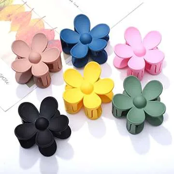 Cute Flower Hair Claw Clips Set - Large Non-Slip Hold