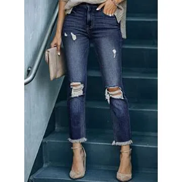 GOSOPIN Women Distressed Straight Jeans in Blue