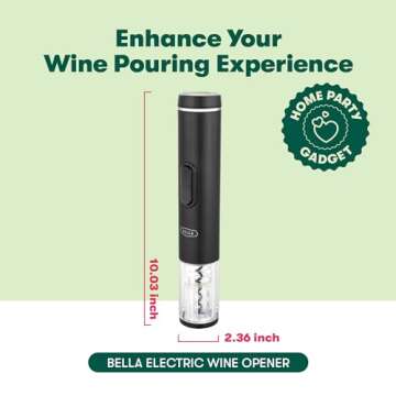 bella Electric Wine Opener, Automatic Bottle Opener and Corkscrew Remover with Foil Cutter, Battery ...