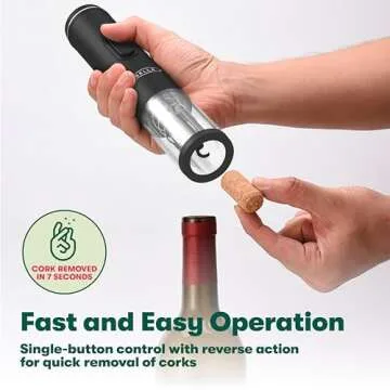 bella Electric Wine Opener, Automatic Bottle Opener and Corkscrew Remover with Foil Cutter, Battery Operated, One-Click Button, Fun Kitchen Gadgets and Gifts for Wine Lovers and New Home, Black