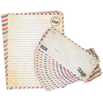 60 Pack Airmail Paper and Envelopes Set -Airmail Writing Paper and Envelopes- Blue Airmail Paper and...