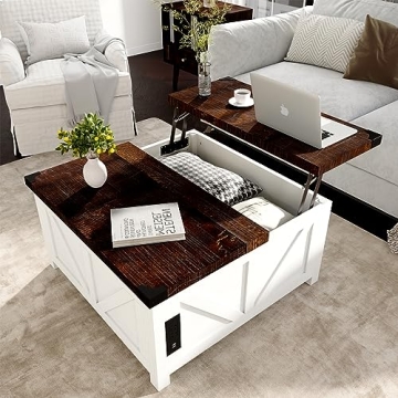 Farmhouse Lift Top Coffee Table with Storage & USB Ports