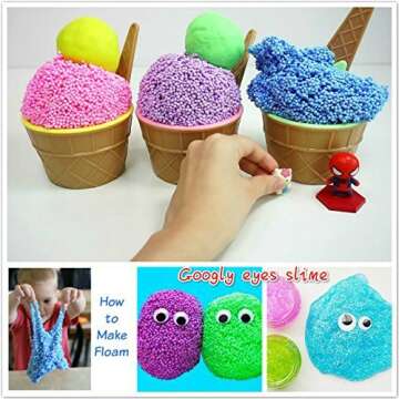 Funballs Big Foam Beads for Floam Slime, Styrofoam Balls with Fruit Splice and Googly Eyes for Kid's DIY Craft Supplies, Crunchy Slime and Home Decor, 0.2-0.3 Inch Beads, 6 Pack