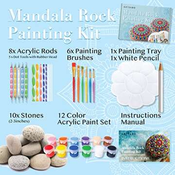 55PCS Mandala Dotting Tools Rock Painting Kit with Brushes, Dot Tools, Paint Tray, Drawing Art Supplies, Mandala Stencils, Ball Stylus, and Rocks Craft Nail Kits