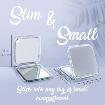 MIRRORVANA Small Compact 15X Magnifying Mirror for Travel - Handheld, Foldable & Lightweight - Mini Pocket-Sized Magnified Mirror for Purse - Square 3.3” x 3.3”