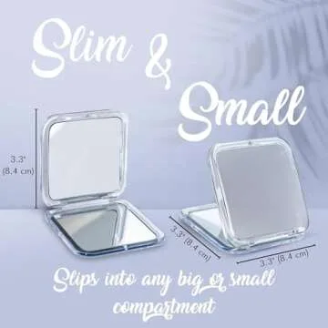 MIRRORVANA Small Compact 15X Magnifying Mirror for Travel - Handheld, Foldable & Lightweight - Mini Pocket-Sized Magnified Mirror for Purse - Square 3.3” x 3.3”