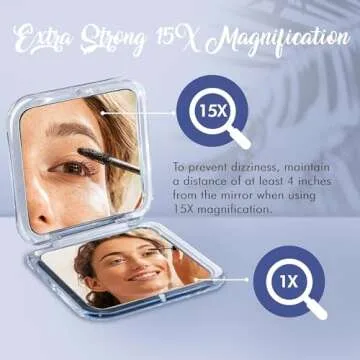 MIRRORVANA Small Compact 15X Magnifying Mirror for Travel - Handheld, Foldable & Lightweight - Mini Pocket-Sized Magnified Mirror for Purse - Square 3.3” x 3.3”