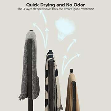 HOOBRO Free Standing Towel Rack, 3 Tier Blanket Rack, Blanket Holder for Bathroom, 16.9" L x 11" W x 31.9" H, Industrial Metal Drying and Display Rack with Shelf, Rustic Brown and Black BF03LB01