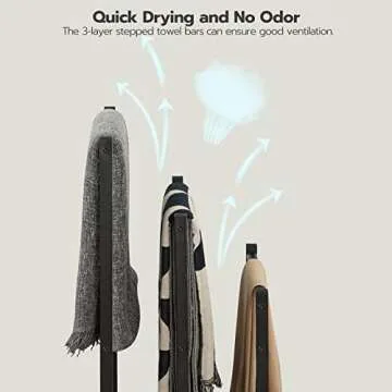 HOOBRO Free Standing Towel Rack, 3 Tier Blanket Rack, Blanket Holder for Bathroom, 16.9" L x 11" W x 31.9" H, Industrial Metal Drying and Display Rack with Shelf, Rustic Brown and Black BF03LB01