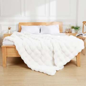 Latepis White Faux Fur Throw Blanket Cozy Bubble Blanket Soft Fuzzy Thick Living Room Blanket for Co...
