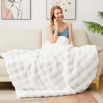 Latepis White Faux Fur Throw Blanket Cozy Bubble Blanket Soft Fuzzy Thick Living Room Blanket for Couch Sofa Bedroom Plush Warm Fluffy Blanket for All Seasons Luxury Throw Blanket 50x60 Inch, 860gsm