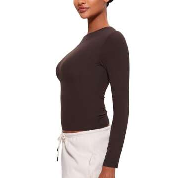 CRZ YOGA Long Sleeve Shirts for Women Soft Crew Neck Fall Basic Tight Tops Fitted Casual Going Out T-Shirts Hot Fudge Brown Medium