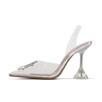 FazFex Women's Slip on Stiletto High Heel Transparent Sandals Slingback Pointed Toe Sunflower Crystal Rhinestones Clear pumps Sexy Fashion Dress Shoes for Ladies(CLEAR, US7)