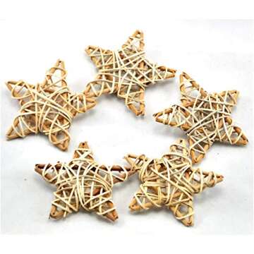 Natural Wicker Rattan Stars for Home Garden Wreath Tree Decoration Home Garden DIY Craft Art Wedding Decoration 20 Pcs(9cm)