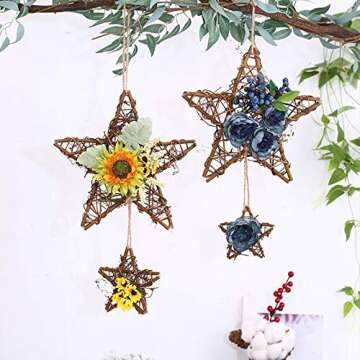 Natural Wicker Rattan Stars for Home Garden Wreath Tree Decoration Home Garden DIY Craft Art Wedding Decoration 20 Pcs(9cm)