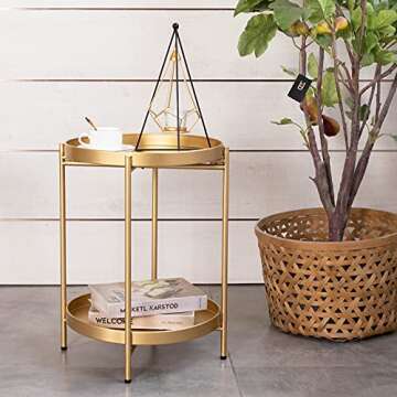Elegant FUNME Gold Folding End Table with Removable Tray