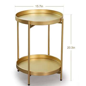 Stylish FUNME Gold Folding End Table with Removable Tray
