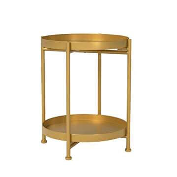 Stylish FUNME Gold Folding End Table with Removable Tray