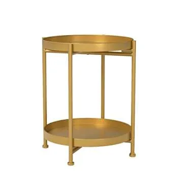 Stylish FUNME Gold Folding End Table with Removable Tray