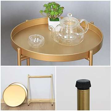 Stylish FUNME Gold Folding End Table with Removable Tray