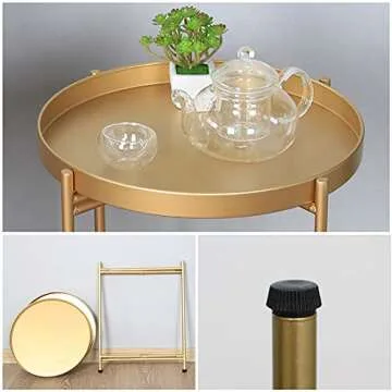 Stylish FUNME Gold Folding End Table with Removable Tray
