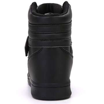UBFEN Womens High Top Ankle Support Sneakers Black Hidden Wedge Heel Retro 80s Tennis Shoes for Girls Cosplay Removable Insole Backpacking Boots Size 8
