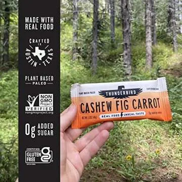 Thunderbird Bars Energy Snack, Gluten-Free with Protein, Healthy Real Food, Vegan Paleo Non-GMO, No Added Sugar, Cashew Fig Carrot Flavor (12 Count, 1.7 oz. Bars)