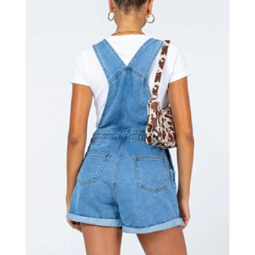 Stylish PLNOTME Women's Denim Shorts Overall with Pockets