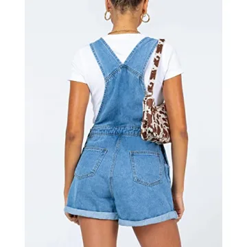 Stylish PLNOTME Women's Denim Shorts Overall with Pockets