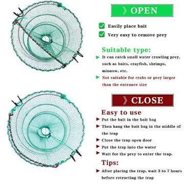 Drasry Foldable Fishing Trap for Bait Shrimp Crawfish Minnow Net Portable Accessories 11.8 x 11.8 x ...
