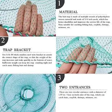 Drasry Foldable Fishing Trap for Bait Shrimp Crawfish Minnow Net Portable Accessories 11.8 x 11.8 x 15.7 (30cm x 40cm) 1/4 in Mesh Collapsible Fish Trap (1PCS)