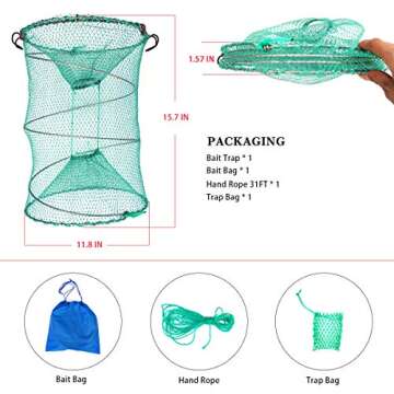 Drasry Foldable Fishing Trap for Bait Shrimp Crawfish Minnow Net Portable Accessories 11.8 x 11.8 x 15.7 (30cm x 40cm) 1/4 in Mesh Collapsible Fish Trap (1PCS)