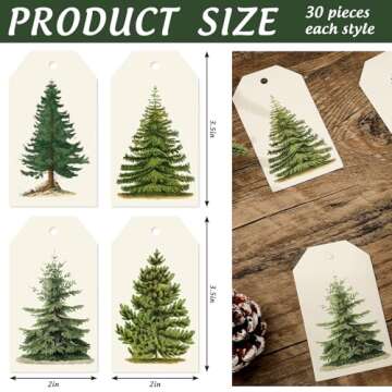 Whaline 120Pcs Christmas Tree Gift Tags with Rope Vintage Green Beige Paper Tags Xmas Winter Hanging...