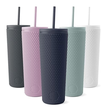 Simple Modern Plastic Matte Studded Tumbler with Lid and Straw | Reusable BPA Free Iced Coffee Cups Double Wall Smoothie Cup | Gifts for Women Men Him Her | Classic Collection | 24oz | Deep Ocean