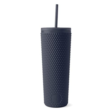Simple Modern Plastic Matte Studded Tumbler with Lid and Straw | Reusable BPA Free Iced Coffee Cups Double Wall Smoothie Cup | Gifts for Women Men Him Her | Classic Collection | 24oz | Deep Ocean