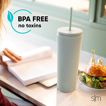 Simple Modern Plastic Matte Studded Tumbler with Lid and Straw | Reusable BPA Free Iced Coffee Cups Double Wall Smoothie Cup | Gifts for Women Men Him Her | Classic Collection | 24oz | Deep Ocean