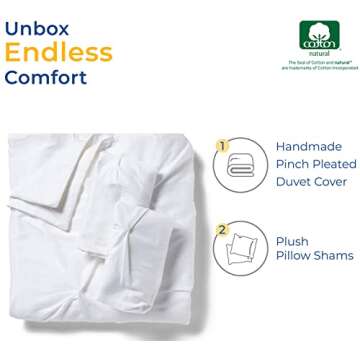 THREAD SPREAD Pinch Pleated 3 Piece Duvet Cover Set 100% Egyptian Cotton 600 Thread Count with Zipper & Corner Ties Tuffed Pattern Decorative (King, White)