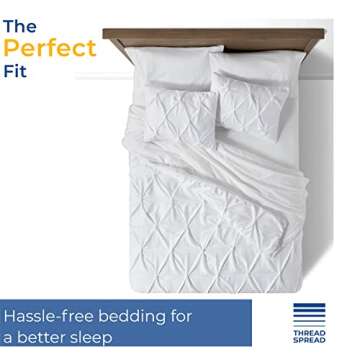 THREAD SPREAD Pinch Pleated 3 Piece Duvet Cover Set 100% Egyptian Cotton 600 Thread Count with Zipper & Corner Ties Tuffed Pattern Decorative (King, White)