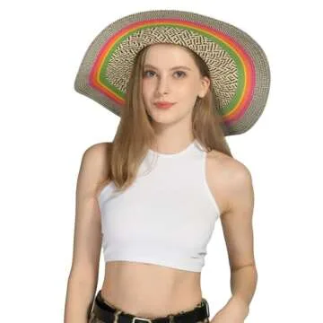 Harikery Womens Sun Straw hat UPF 50+ Wide Brim Summer Beach hat Colorful roll up Floppy Sun hat for Women