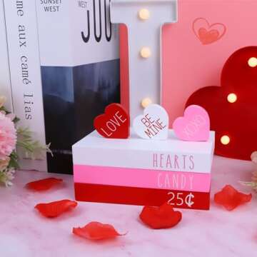 Valentines Day Decor, Valentine Faux Book Stack Decor Set with Love Be Mine XOXO Sign, Conversation Hearts Candy Decor, Valentines Day Wooden Table Shelf Decor Valentine Tiered Tray Decor